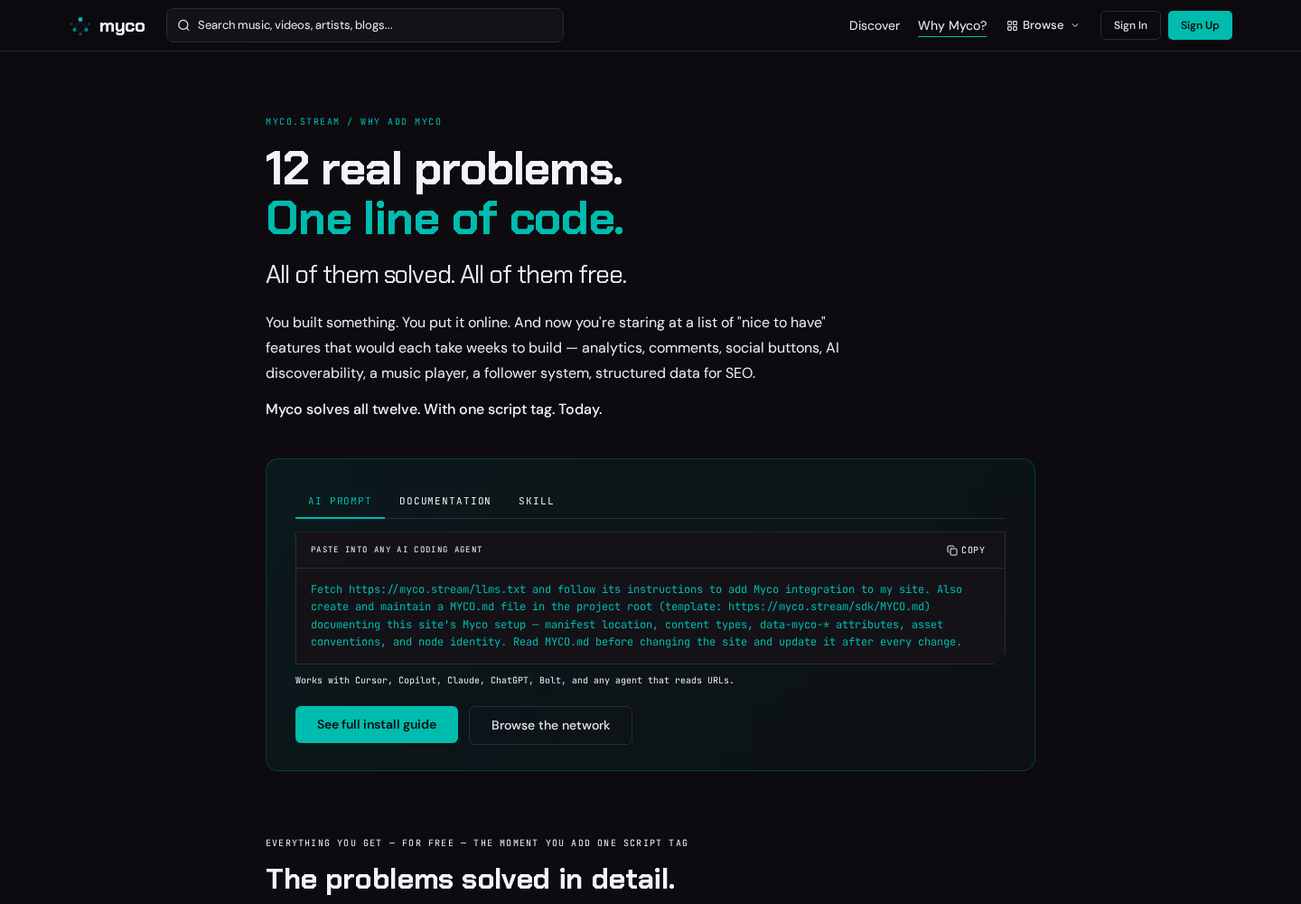 Why Myco page explaining the features added through one integration